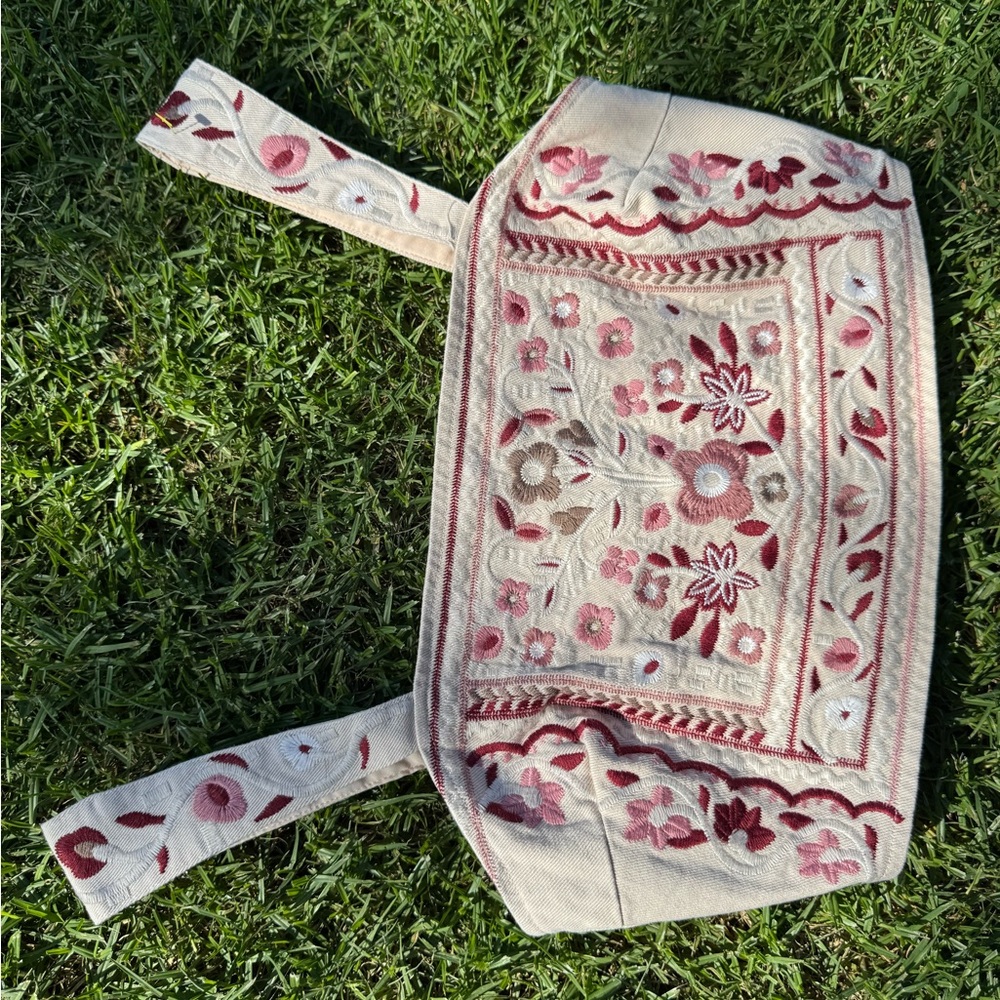 Lulu's Cream and Pink Floral Embroidered Crop Top